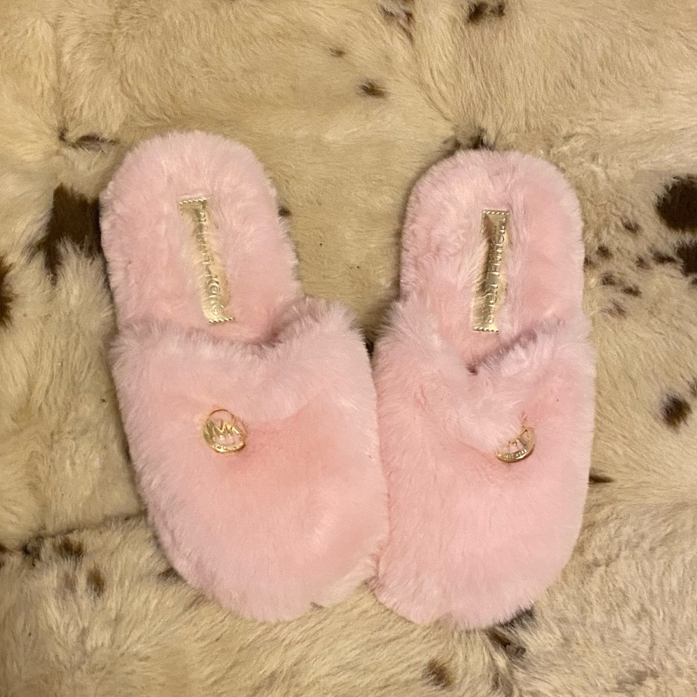 Michael kors pink fuzzy slippers